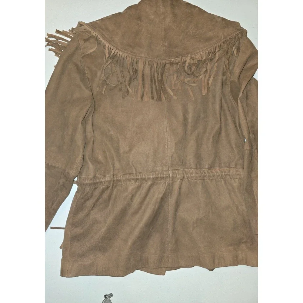 Leather Suede Jacket Womens SZ L Fringe Western Grunge Cowgirl WSpice Rustic - Picture 14 of 16